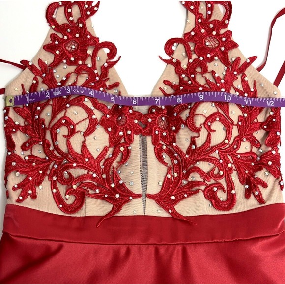 Say Yes To The Prom Embroidered Lace A-Line Dress Size 1 Pockets Backless Red - Picture 14 of 16